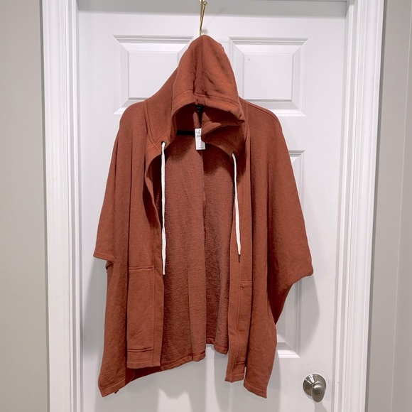 NWT Aerie oversized fleece hoodie Open front poncho cardigan M/L burnt orange - Picture 9 of 9